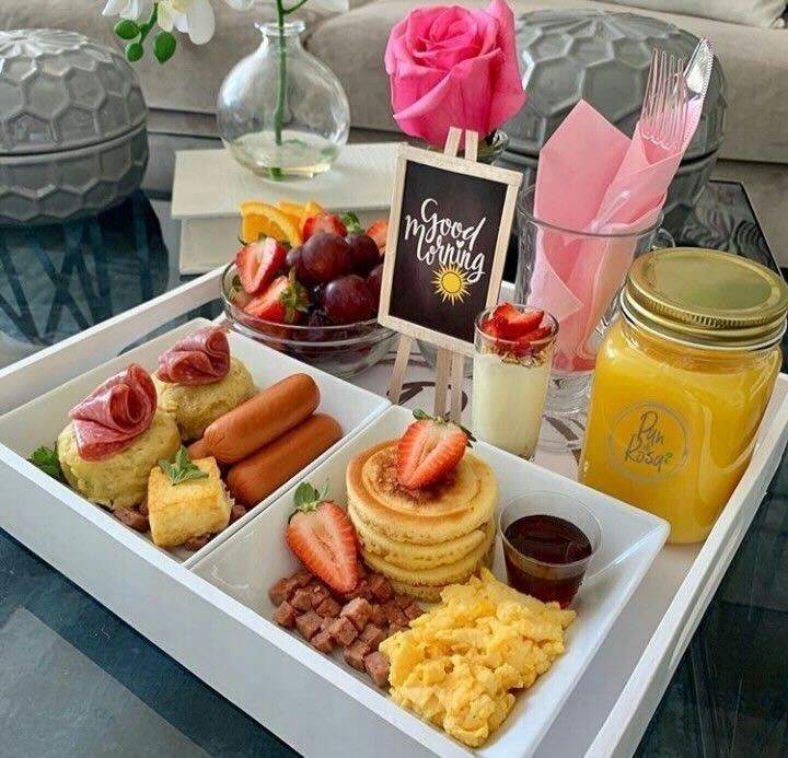 A morning tray of breakfast with a written note-Perfect for a Valentine surprise.