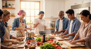 family time where everyone is in the kitchen regardless of gender
